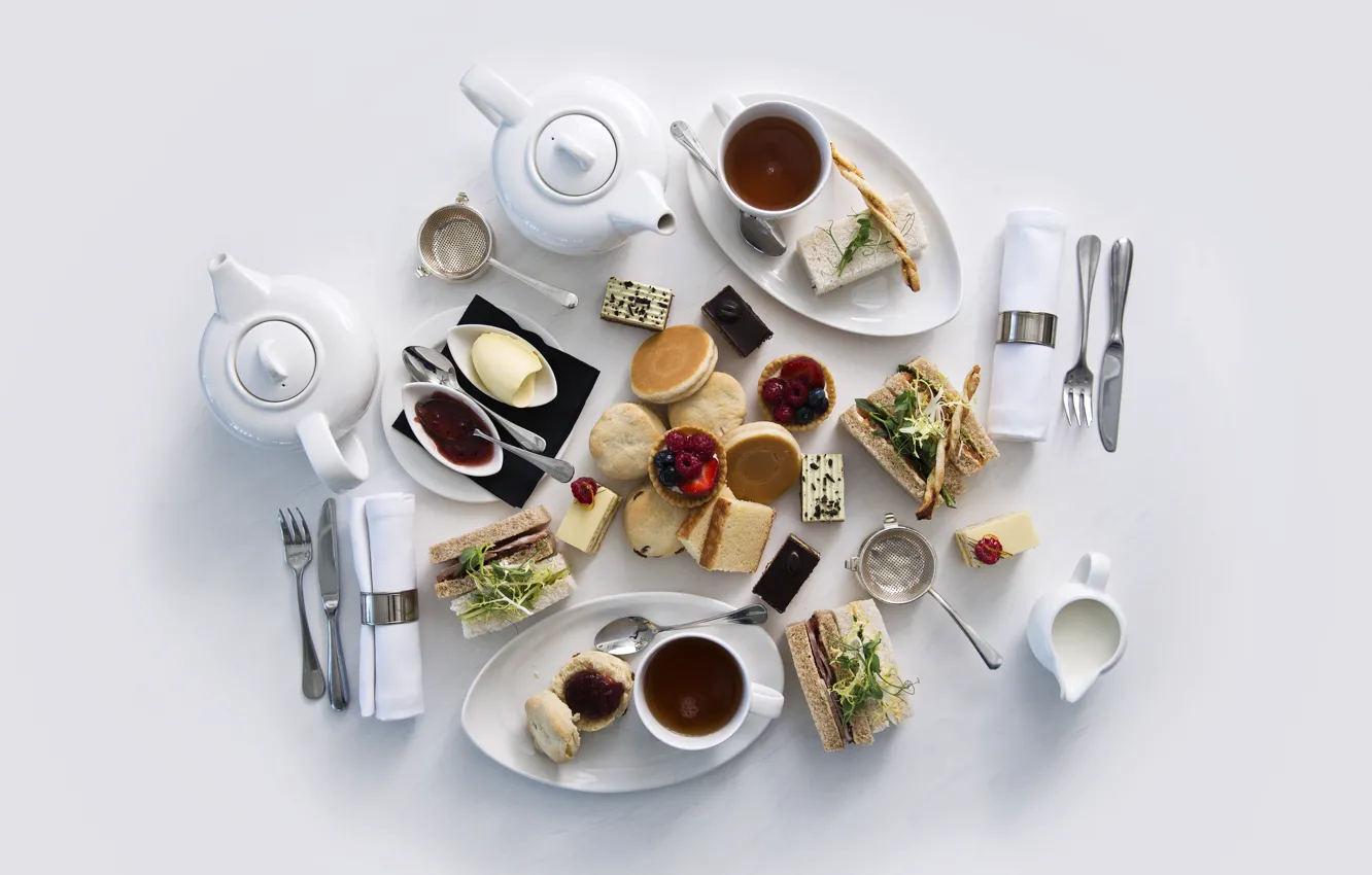 Photo wallpaper tea, cakes, sandwiches