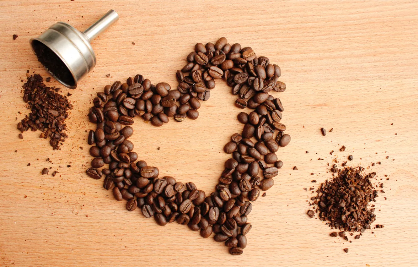 Photo wallpaper heart, coffee, grain, drink