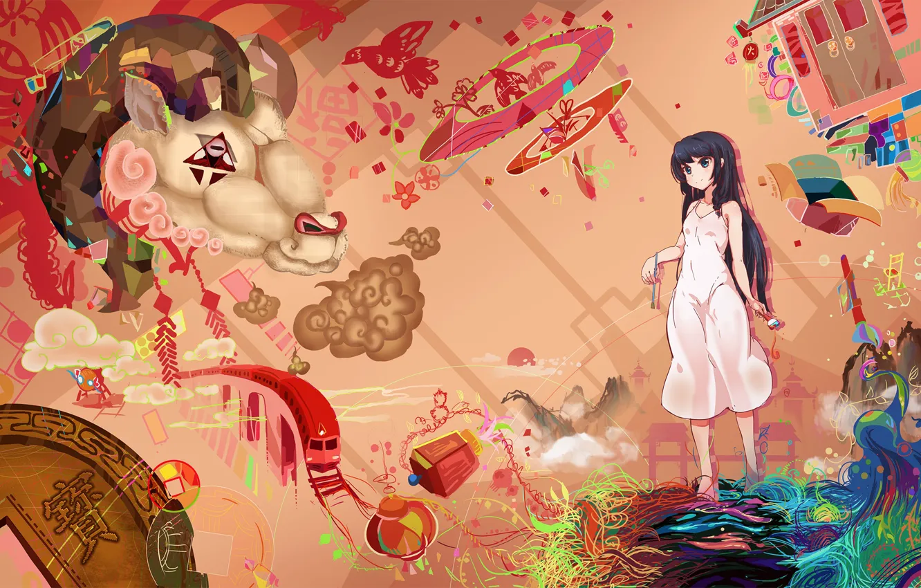 Photo wallpaper girl, animal, anime, art, mianbaoshi mengxiang