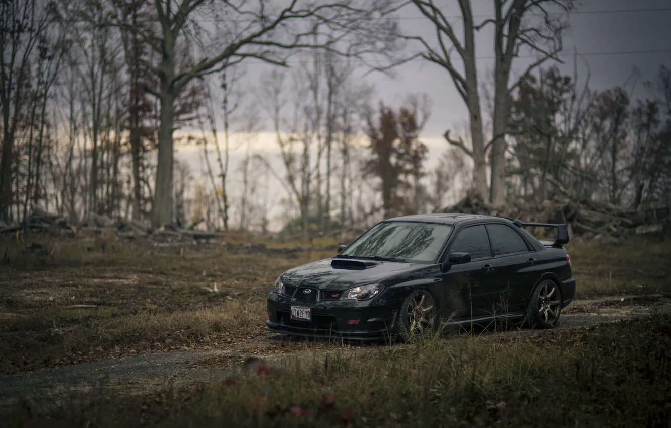 Photo wallpaper road, trees, lamp, branch, Subaru, wheel, WRX, STI