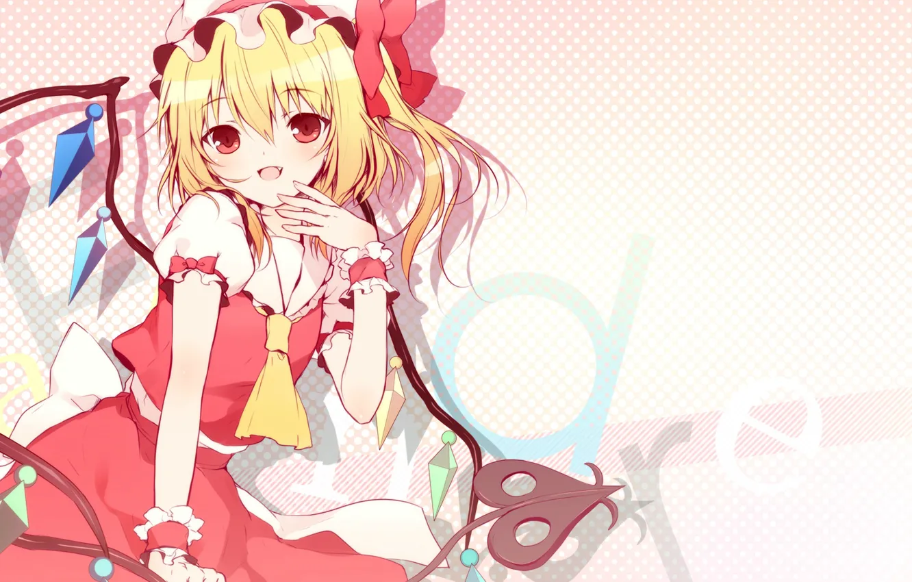 Photo wallpaper wings, crystals, red eyes, cap, touhou, flandre scarlet