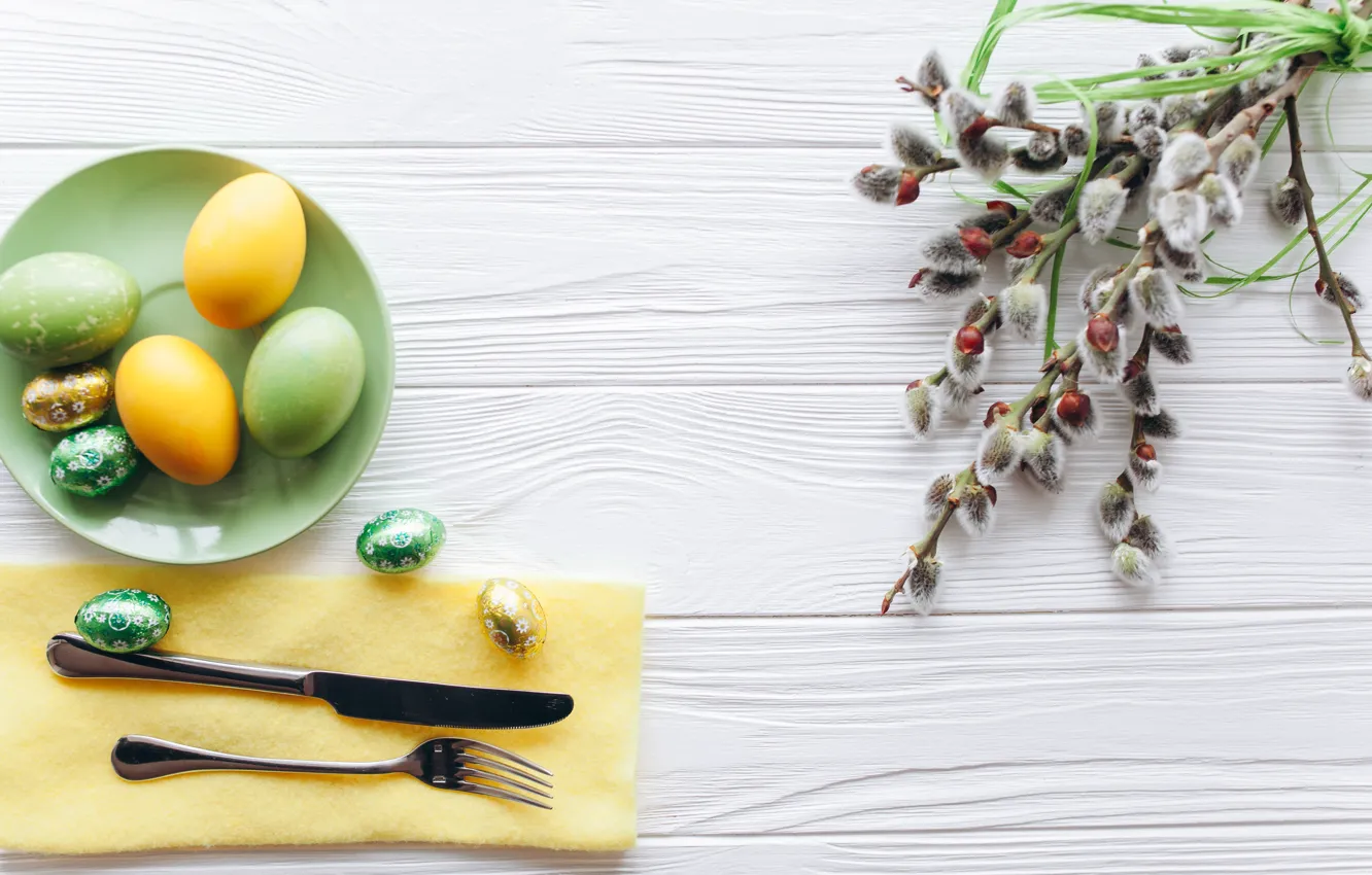 Photo wallpaper cutlery, holiday, eggs, spring, eggs, Easter, Verba, Cutlery