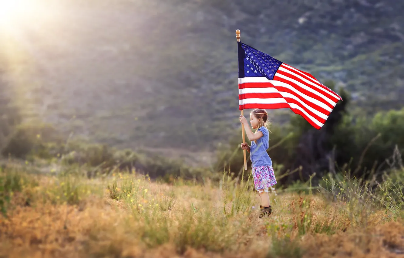 Photo wallpaper flag, girl, patriotism, American Girl