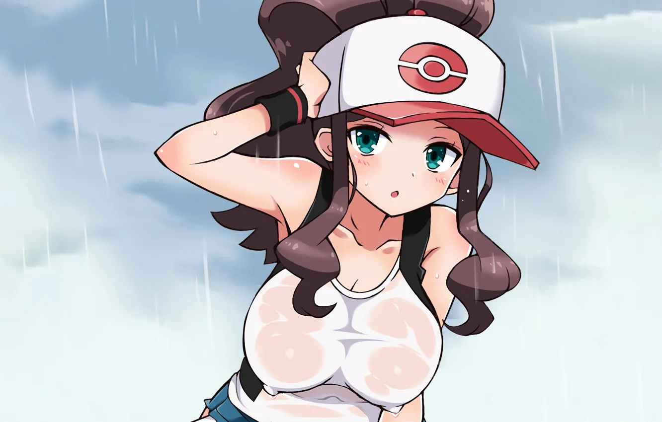 Photo wallpaper girl, sexy, blouse, green eyes, long hair, boobs, anime, beautiful