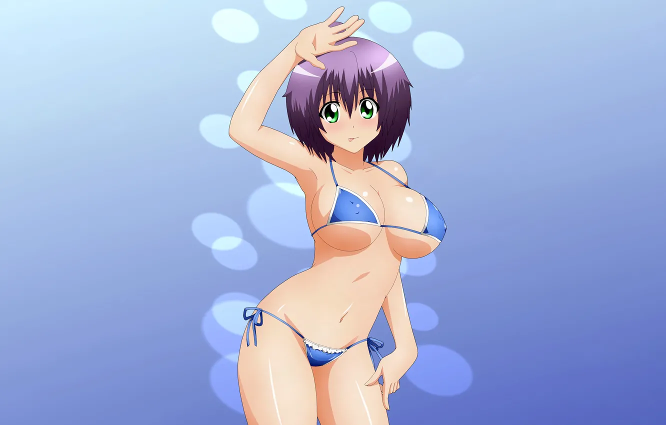 Photo wallpaper girl, sexy, boobs, anime, beautiful, short hair, pretty, brunette