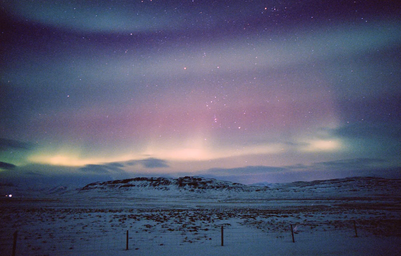 Photo wallpaper aurora, landscape, night