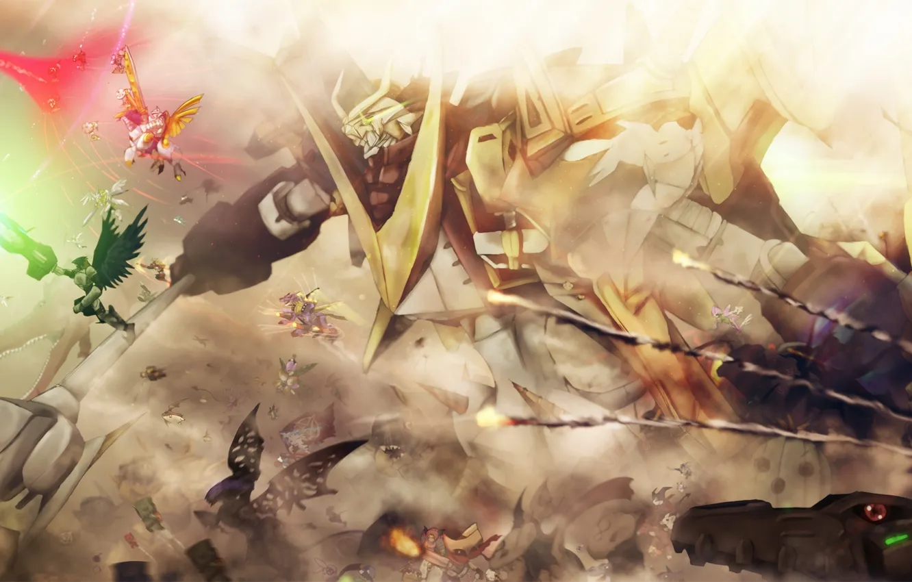 Photo wallpaper anime, art, holy, Garurumon, deputymon, gatomon, cutemon, cyberdramon