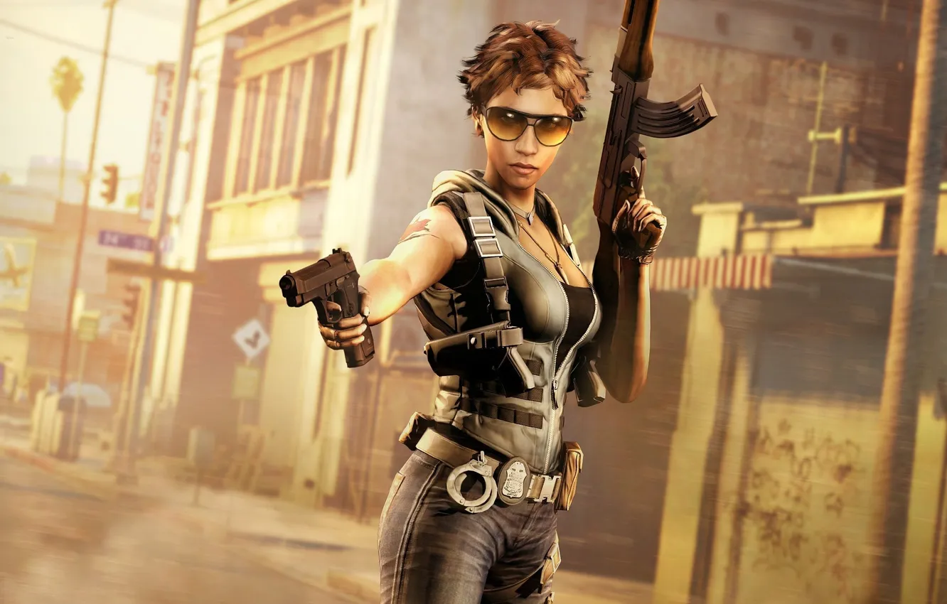 Photo wallpaper girl, gun, glasses, machine, The Cartel, Call Of Juarez