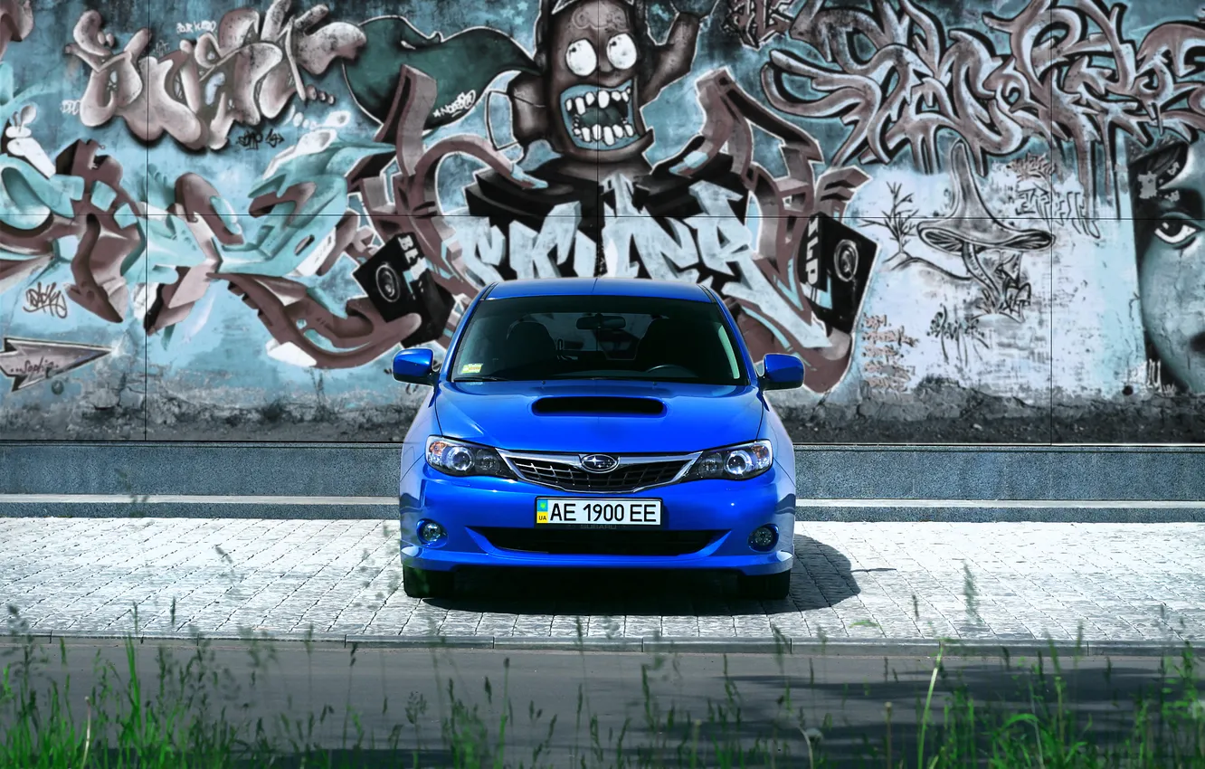 Photo wallpaper subaru, blue, auto, impreza, wrx sti