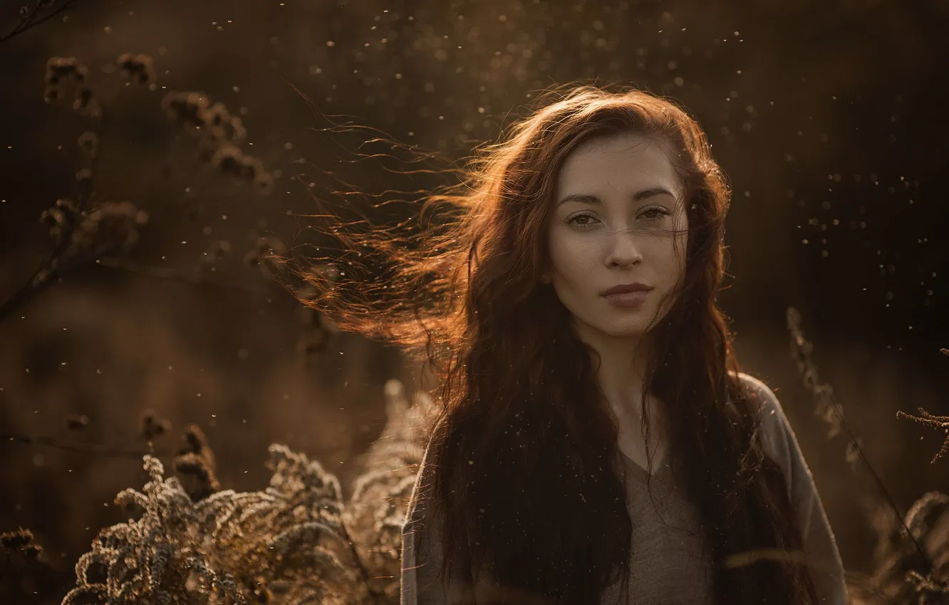 Photo wallpaper model, portrait, red, Elena Zharkova