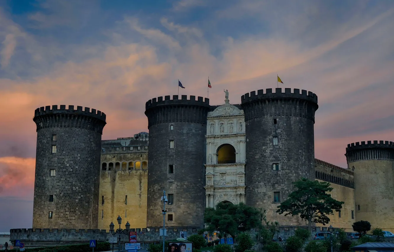 Photo wallpaper tower, Italy, Naples, Castel Nuovo, new castle