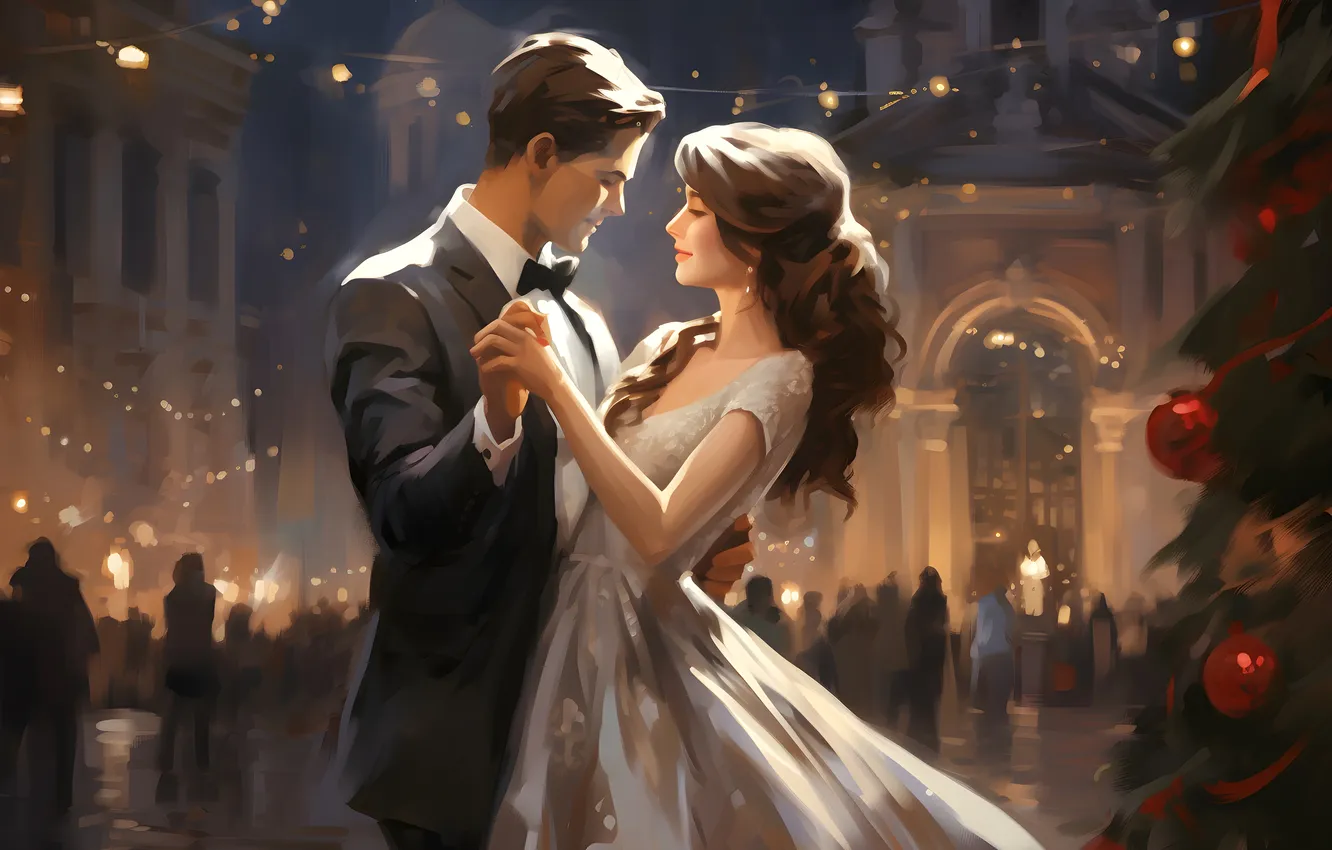 Photo wallpaper girl, night, toy, people, tree, new year, home, dance