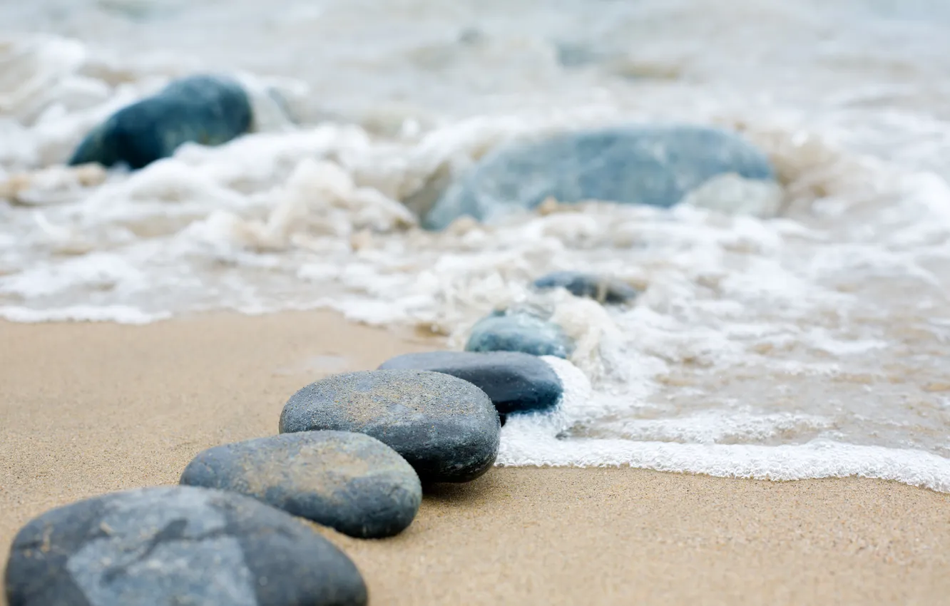 Photo wallpaper sand, sea, wave, water, landscape, stones
