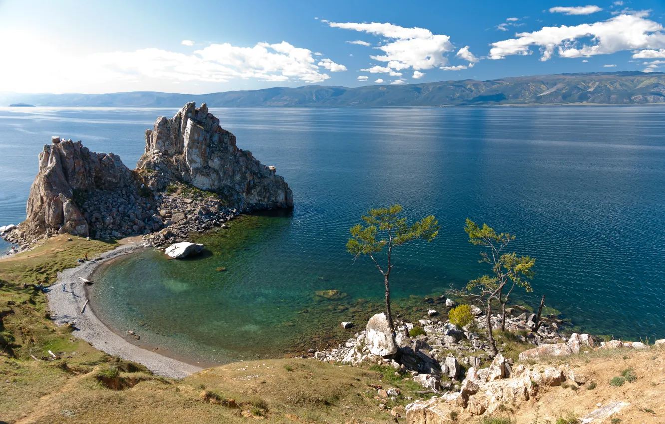 Photo wallpaper landscape, nature, lake, photo, rocks, coast, Baikal, Russia