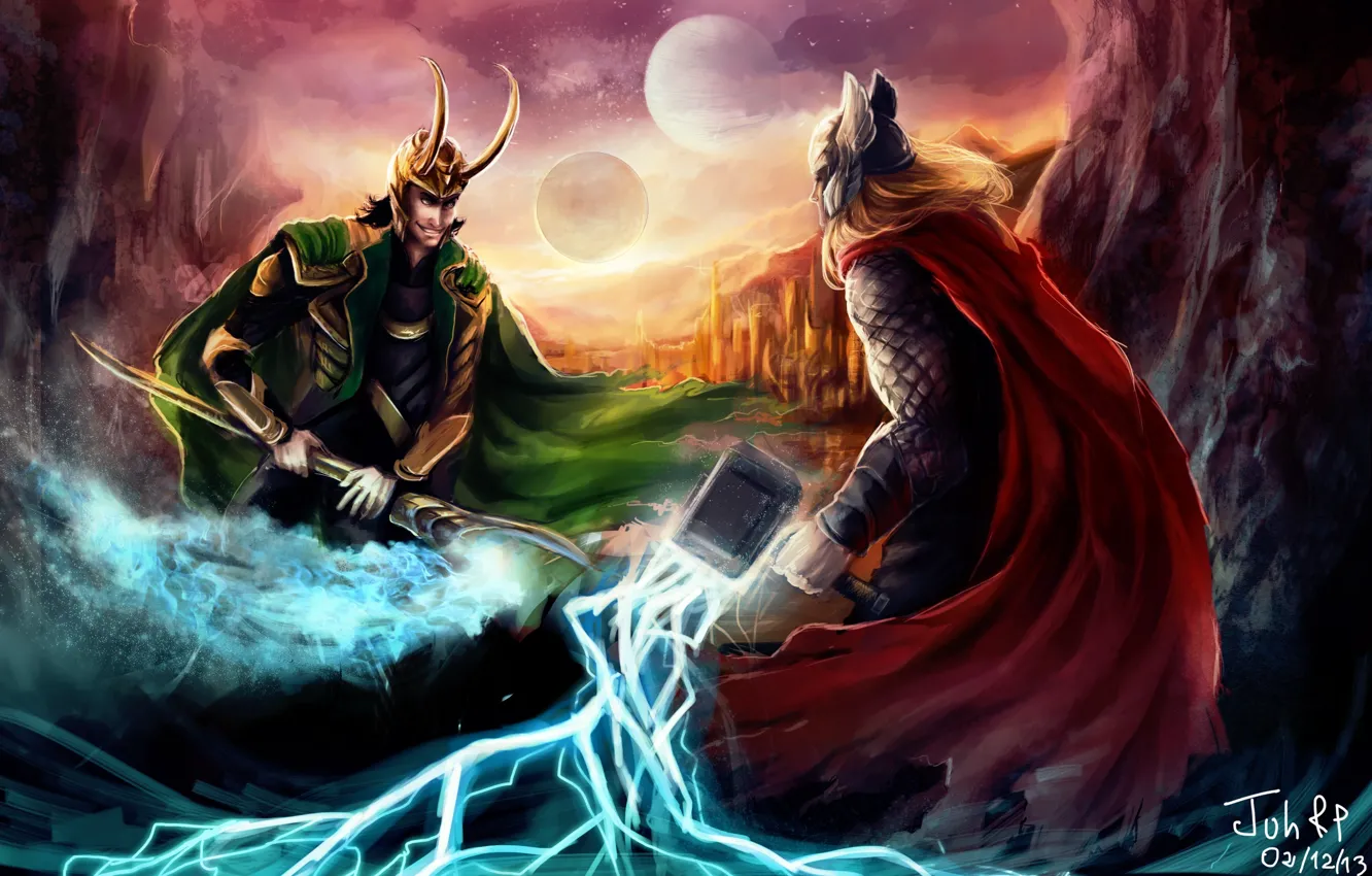 Photo wallpaper figure, art, Thor, Loki