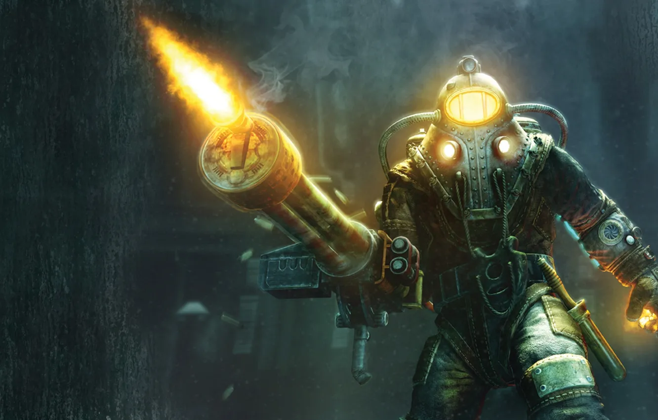 Photo wallpaper large, Daddy, bioshock, machine gun