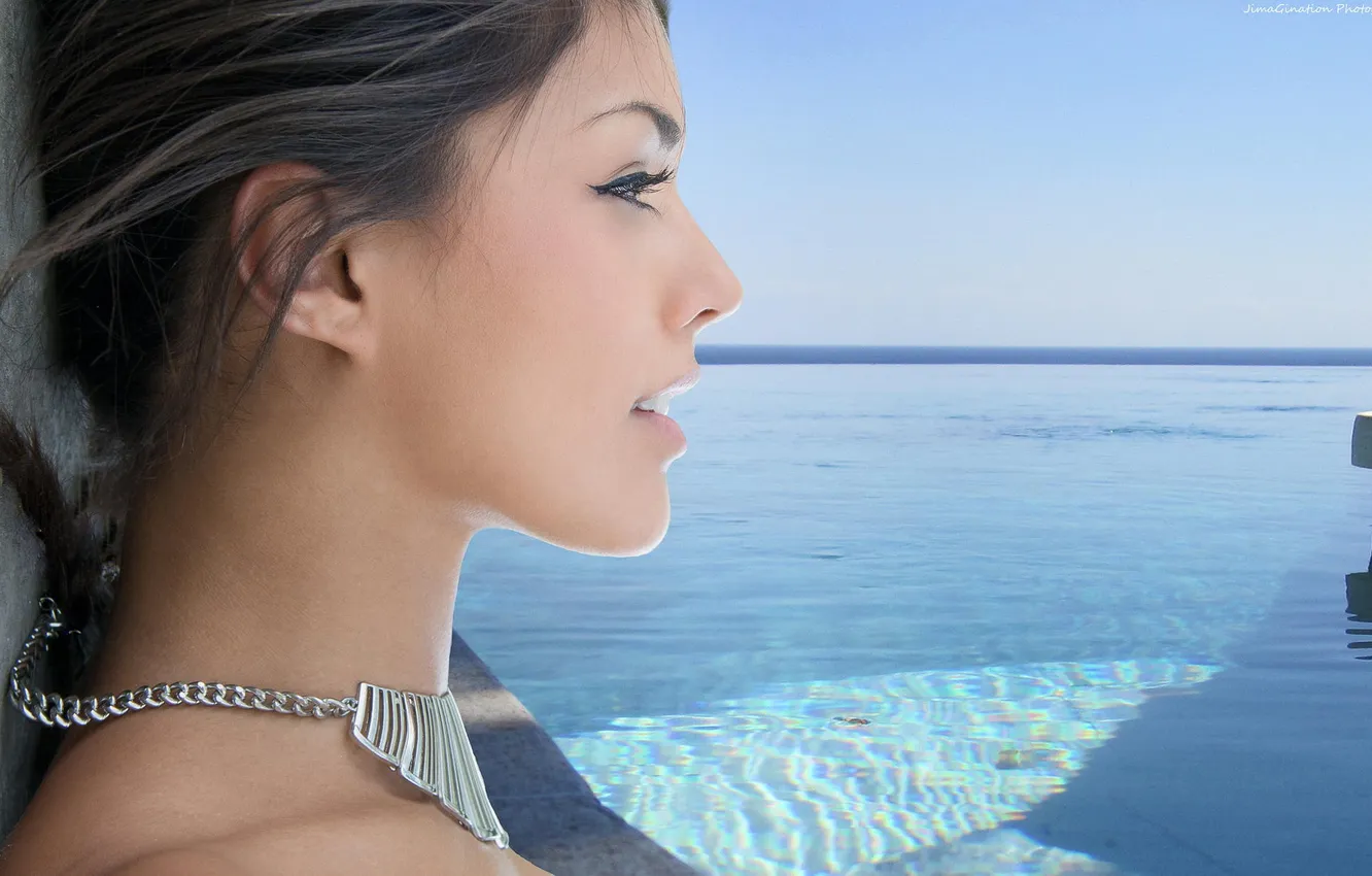 Photo wallpaper summer, look, girl, hair, the pool