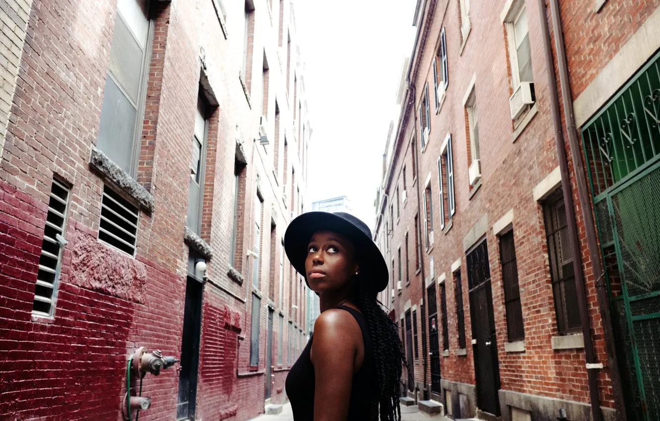 Photo wallpaper girl, hat, eyes, Boston, lips, sunlight, Chinatown, Massachusetts
