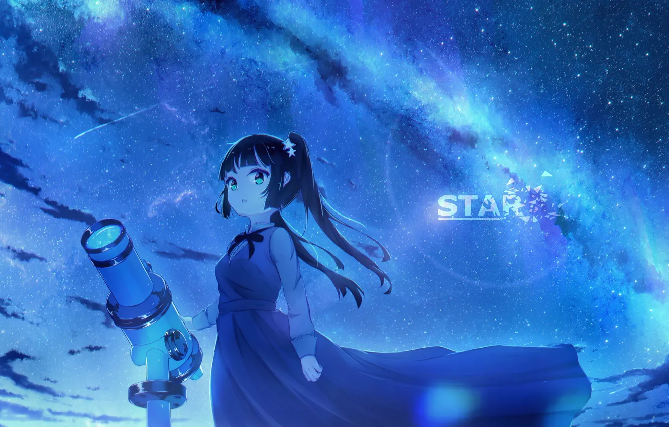 Photo wallpaper the sky, night, girl, telescope