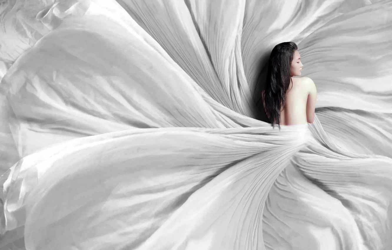 Photo wallpaper girl, bed, girl, bed