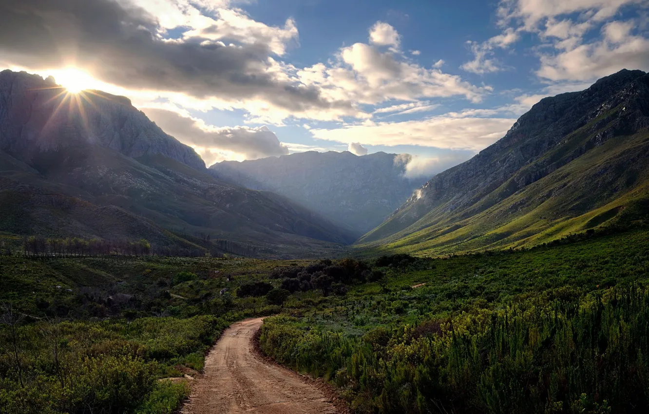 Photo wallpaper road, landscape, mountains