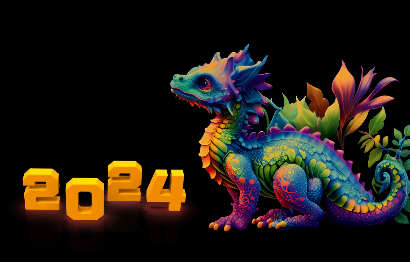 Photo wallpaper purple, leaves, light, yellow, lights, dragon, new year, figures