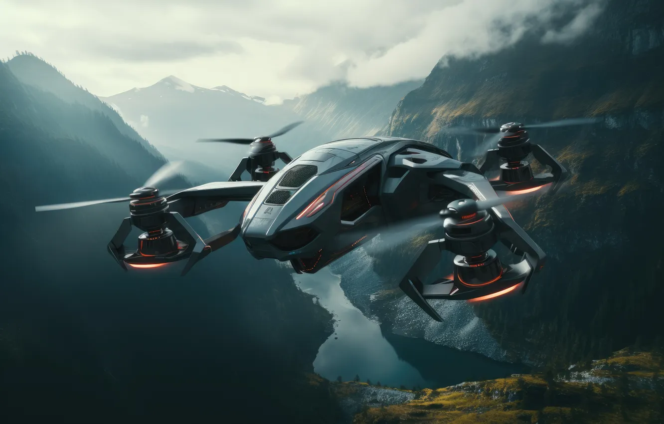 Photo wallpaper flight, aviation, technique, drone, AI art, neural network