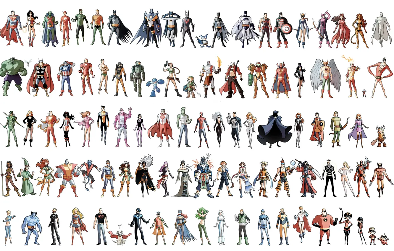 Photo wallpaper Tomb Raider, Wonder Woman, Hulk, Batman, Wolverine, Punisher, Iron Man, Deadpool