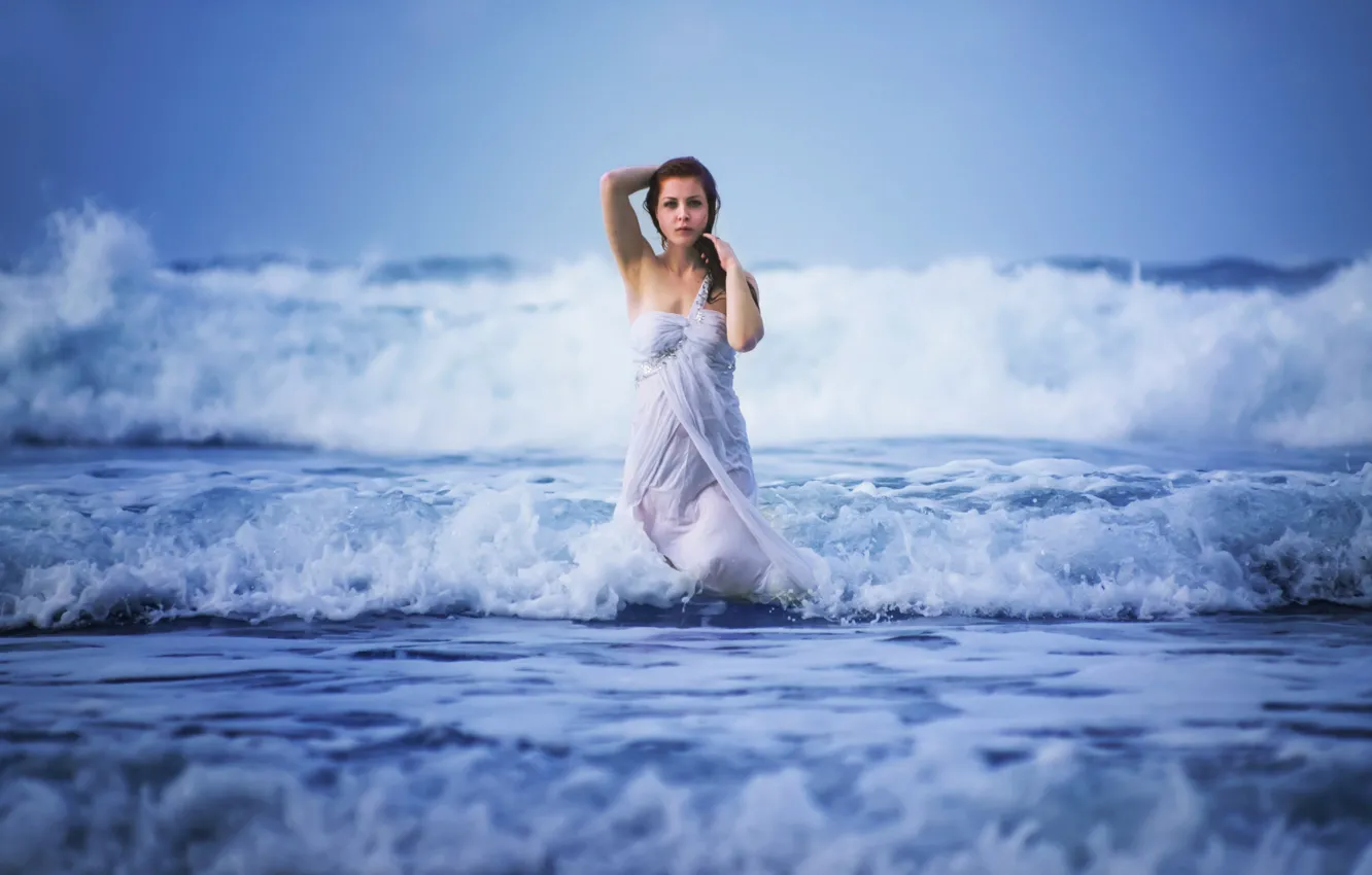Photo wallpaper wave, foam, girl, the ocean