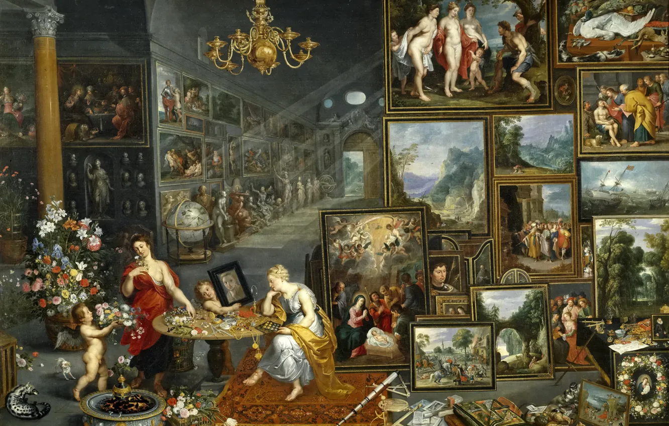 Photo wallpaper flowers, interior, picture, genre, Jan Brueghel the elder, The sight and Smell