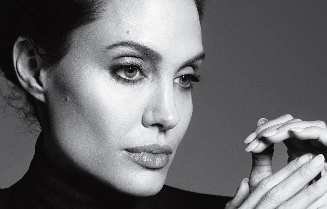 Photo wallpaper face, photo, portrait, makeup, actress, brunette, Angelina Jolie, Angelina Jolie