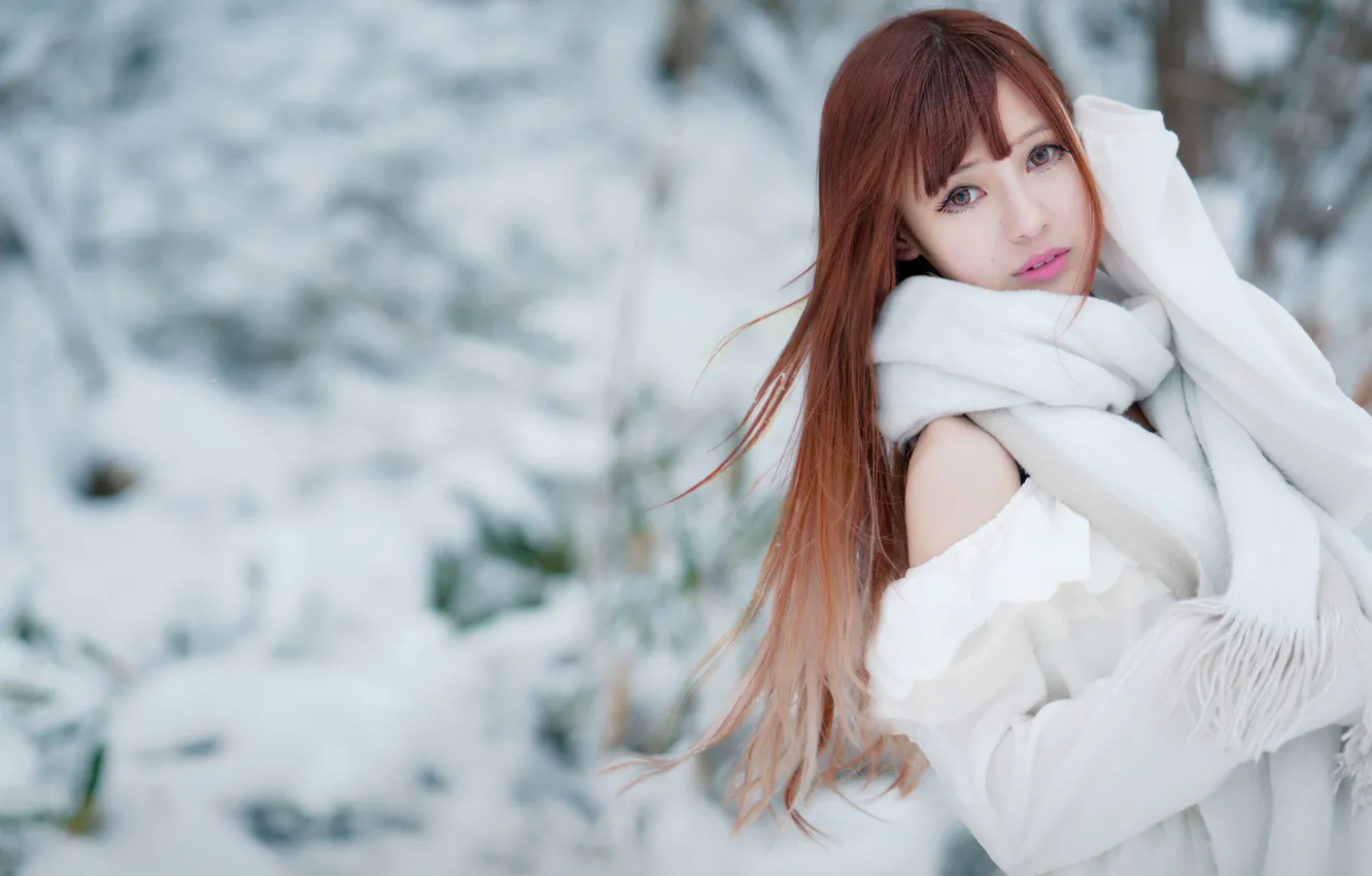 Photo wallpaper winter, look, Asian, bokeh