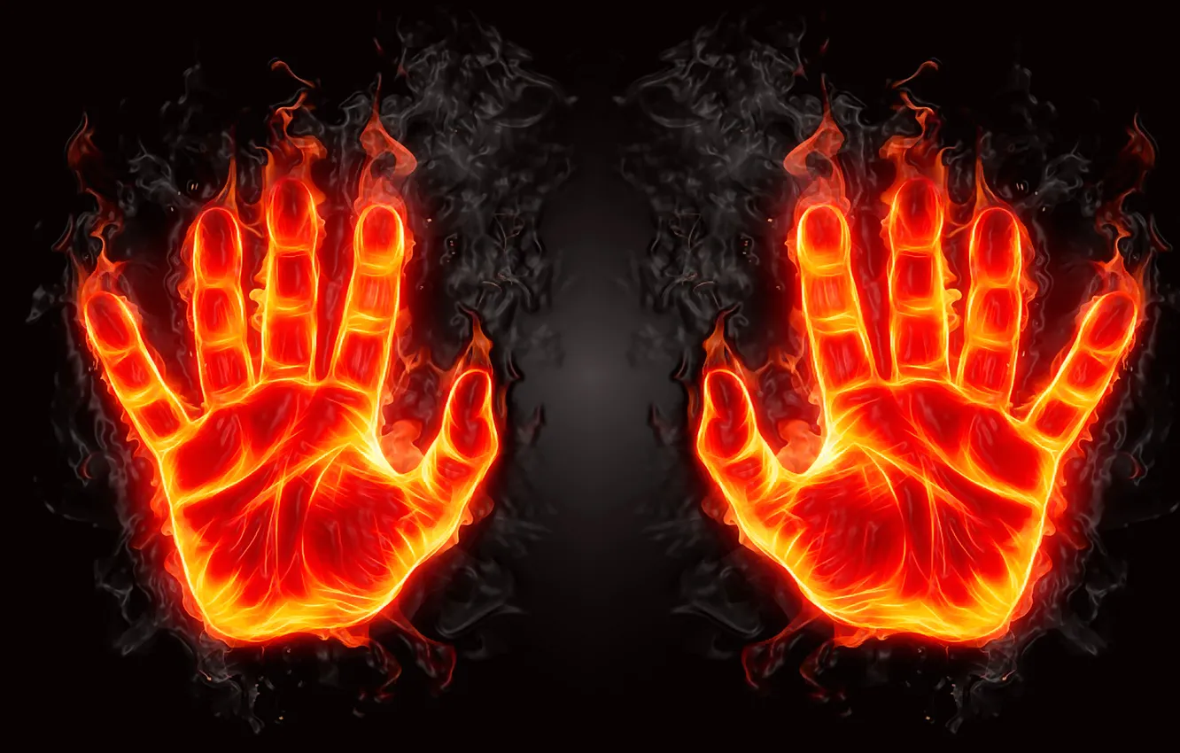 Photo wallpaper fire, flame, hand, palm