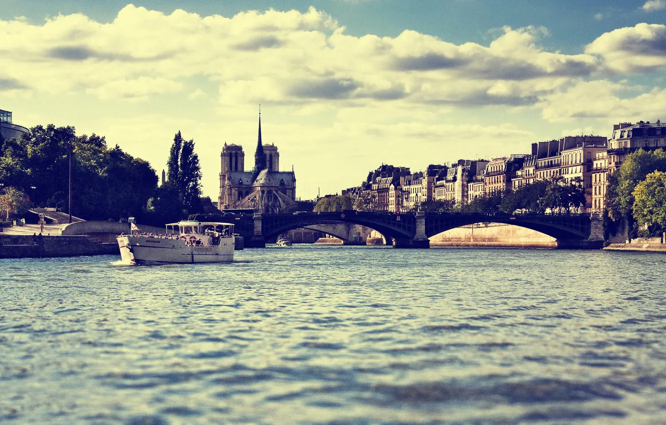 Photo wallpaper bridge, river, The ship