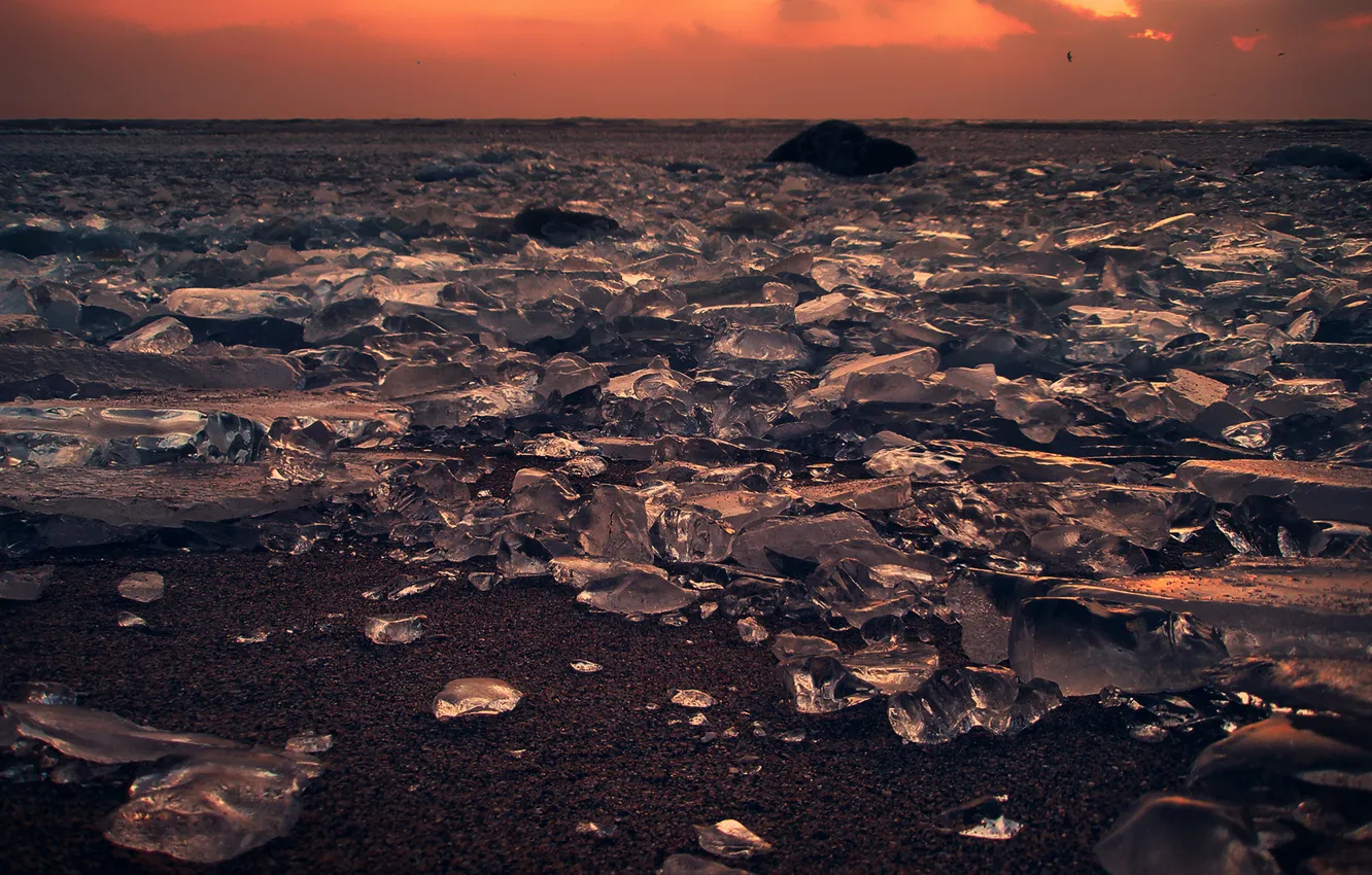 Photo wallpaper ice, sunset, fragments