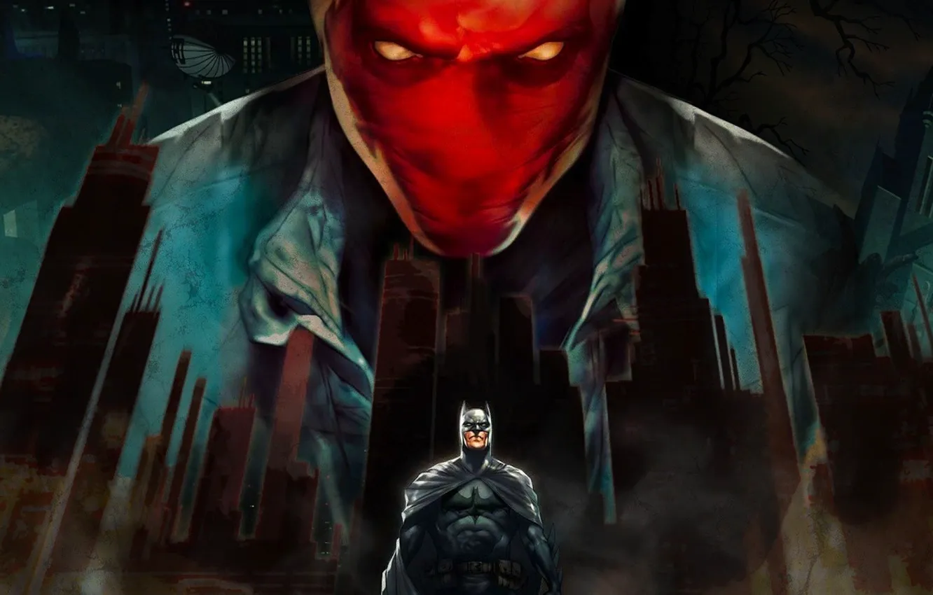 Photo wallpaper mask, cloak, Batman, superhero, Gotham city, Red Skull