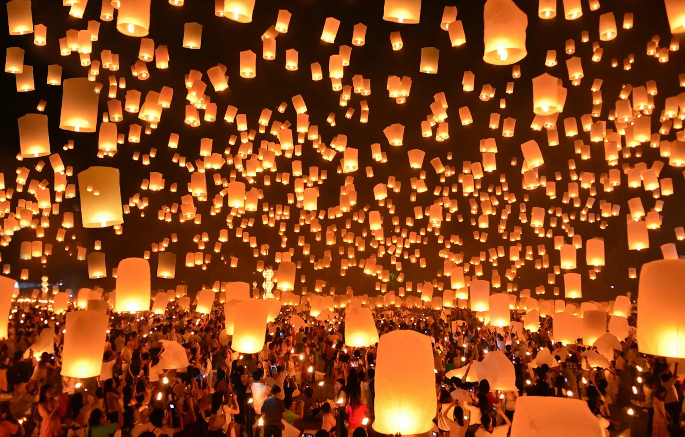 Photo wallpaper Thailand, Festival, Lanterns, Floating