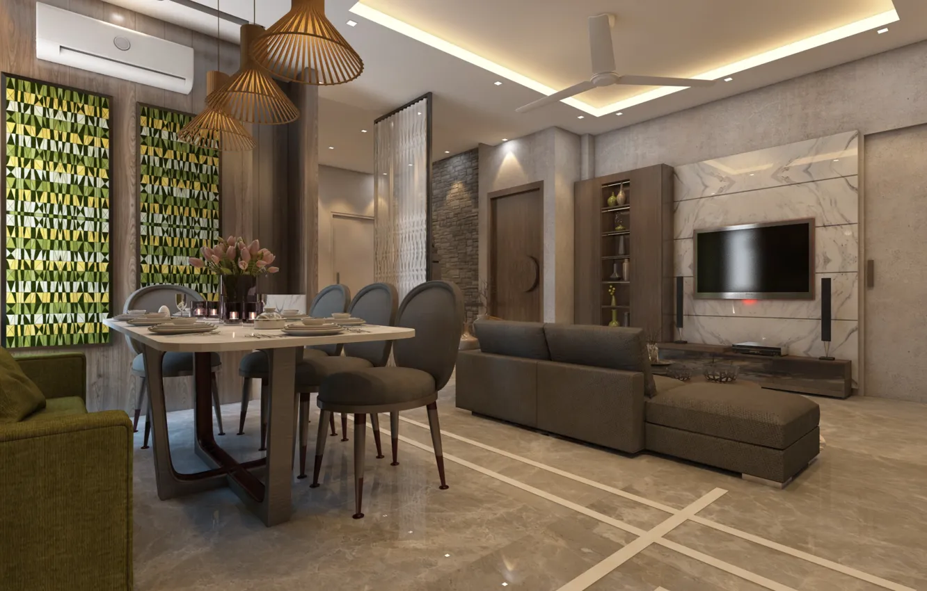 Photo wallpaper design, style, interior, living room, dining room