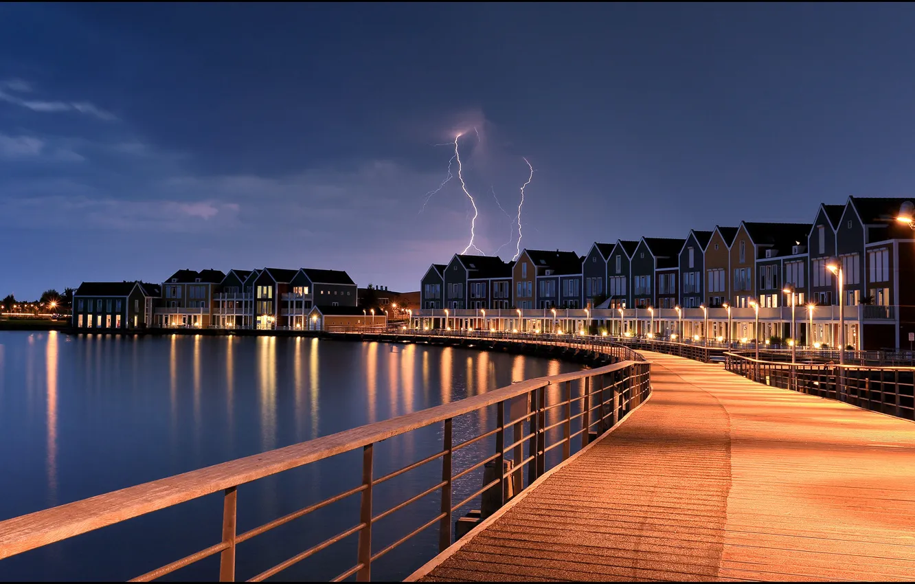 Photo wallpaper the storm, lights, the evening, Netherlands, Holland, Houten, Houten