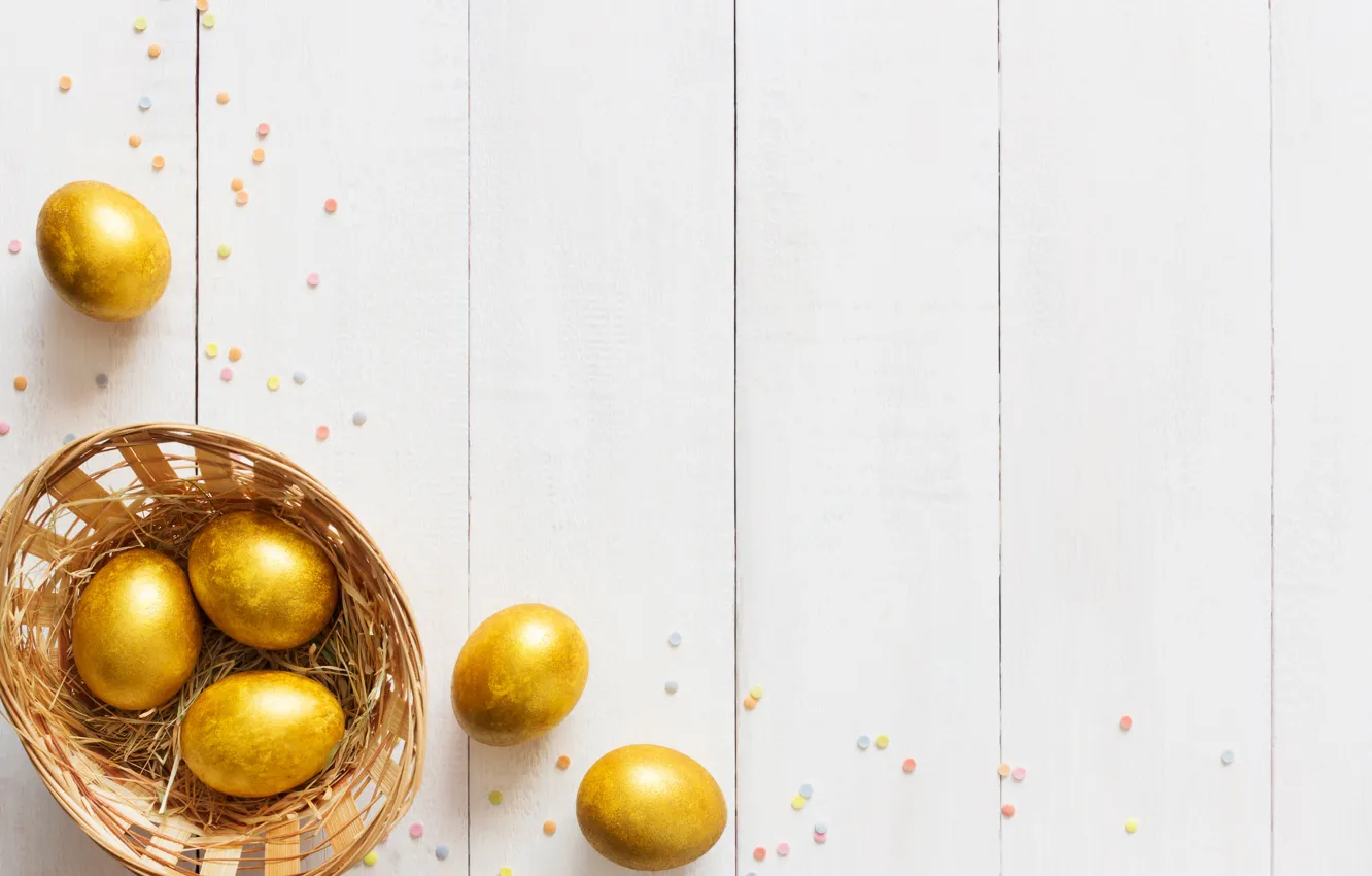 Photo wallpaper gold, holiday, basket, eggs, Easter