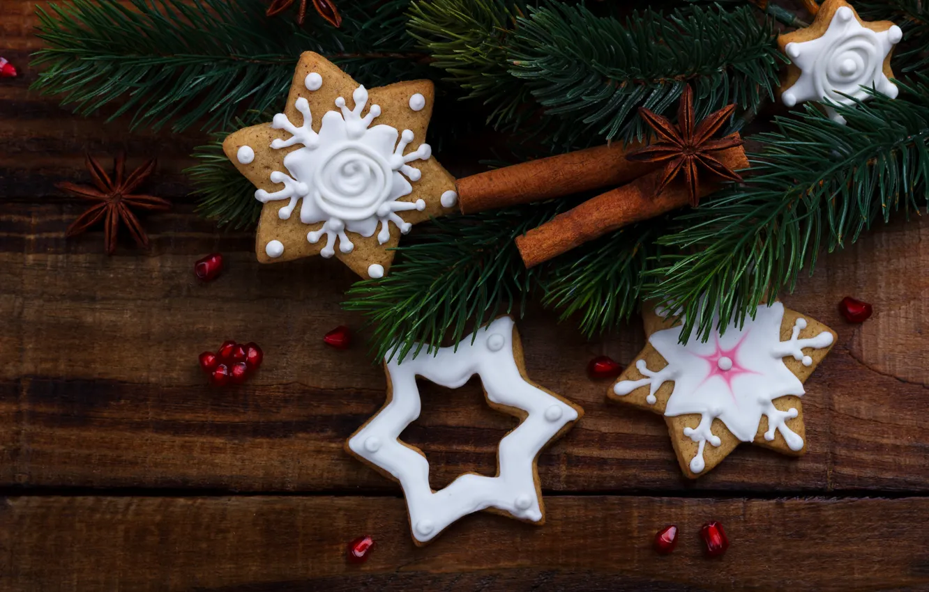 Photo wallpaper decoration, new year, cookies, Christmas, Christmas, wood, New Year, cookies