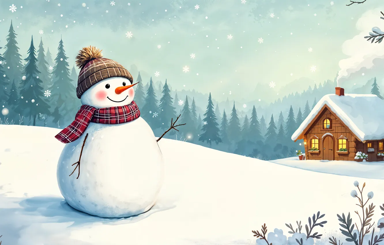 Photo wallpaper winter, snow, decoration, new year, Christmas, snowman, Christmas, winter