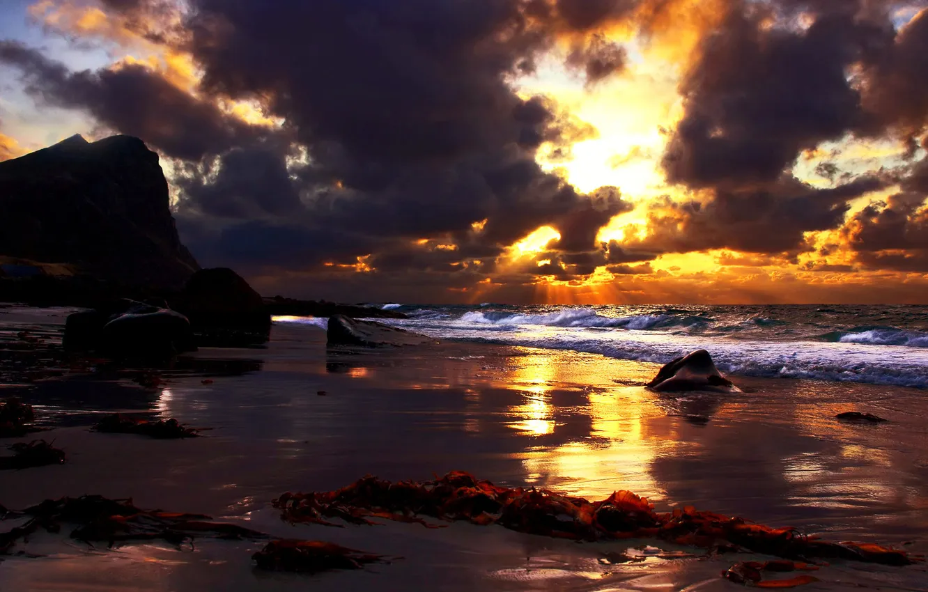 Photo wallpaper the sky, the ocean, Arctic sunrise