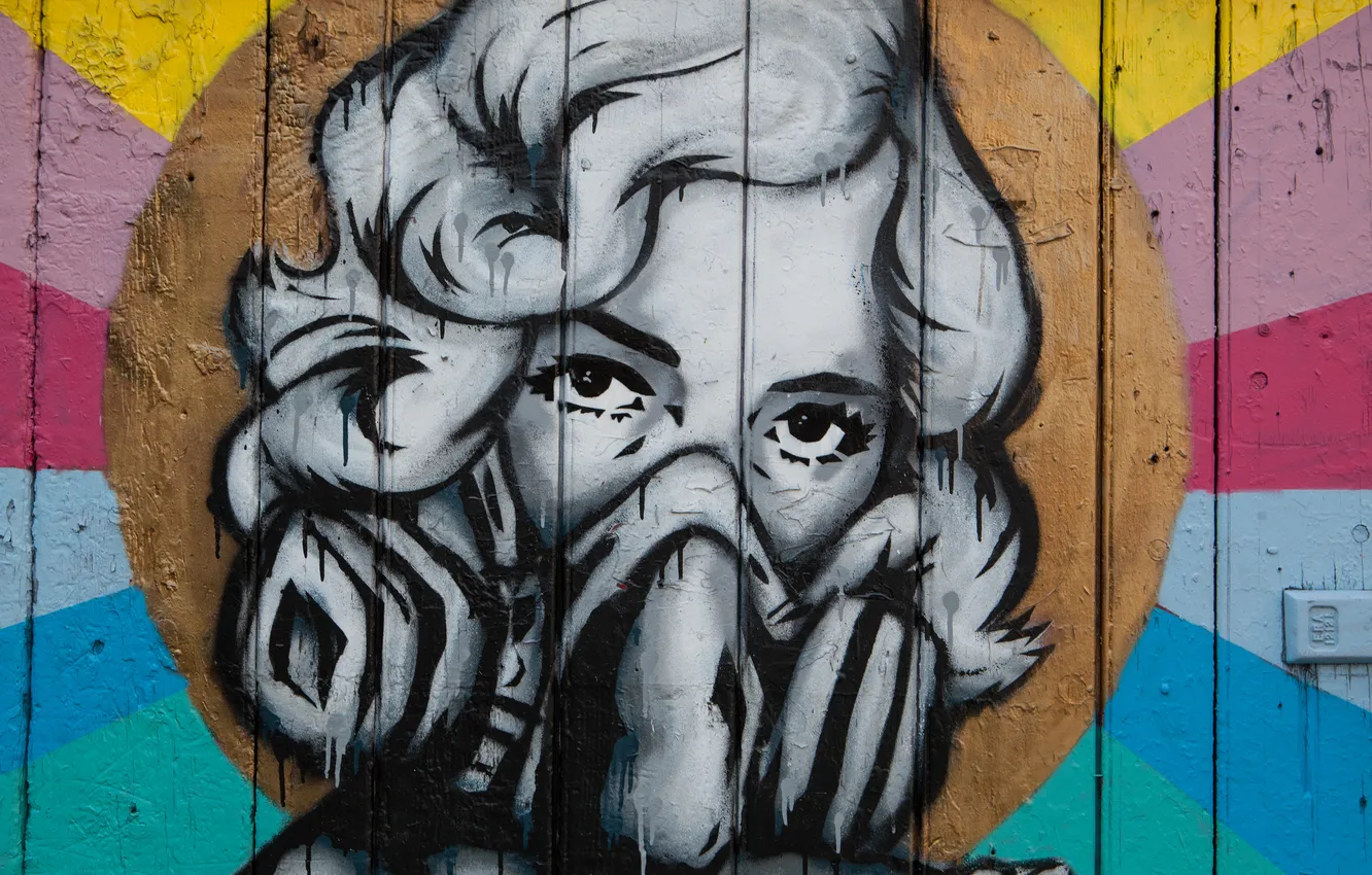 Photo wallpaper graffiti, woman, London, street art, Masked