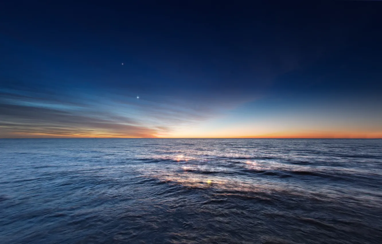 Photo wallpaper the sky, the ocean, dawn, Jupiter, Venus