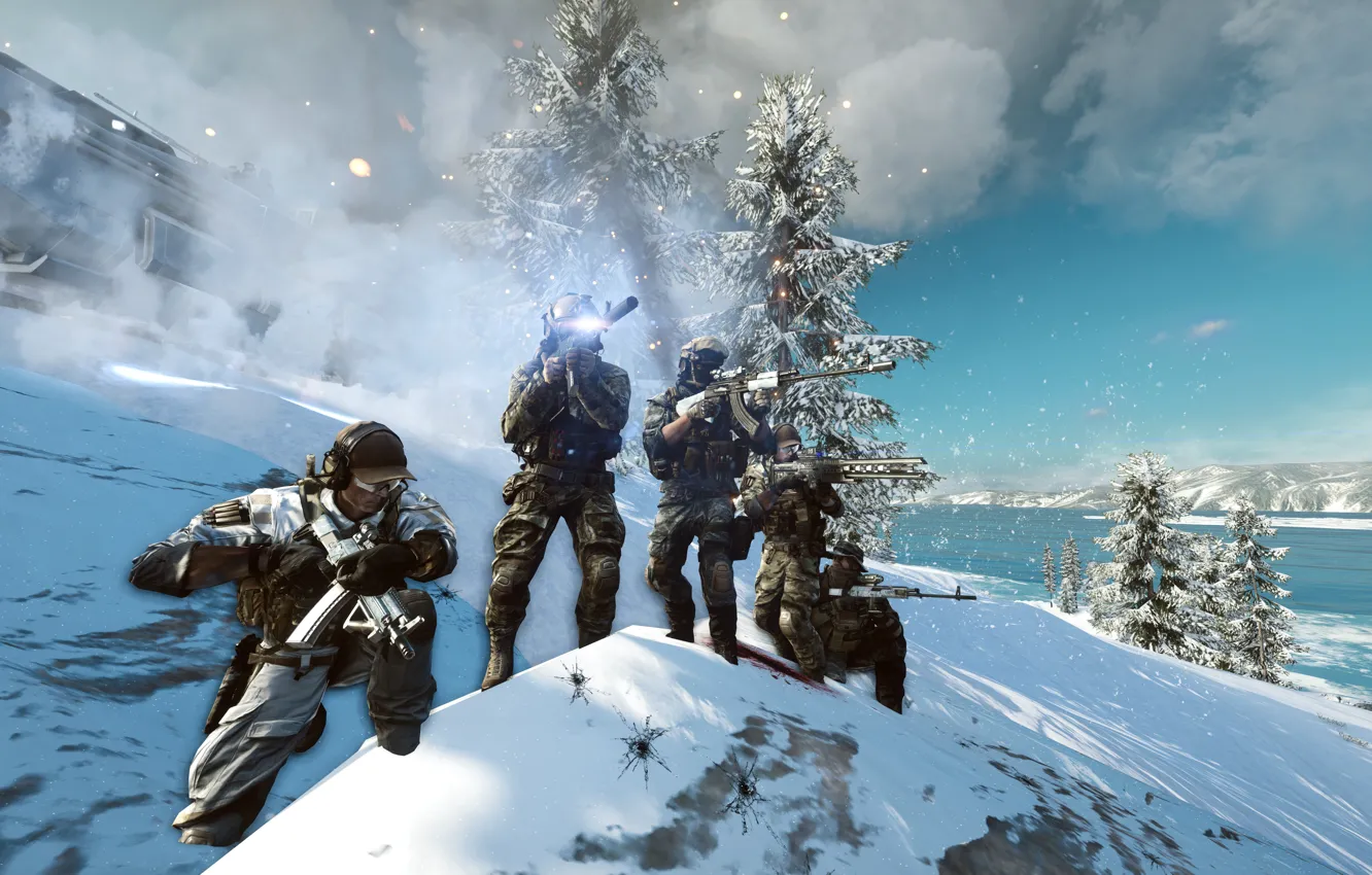 Photo wallpaper the sky, night, weapons, soldiers, Battlefield 4