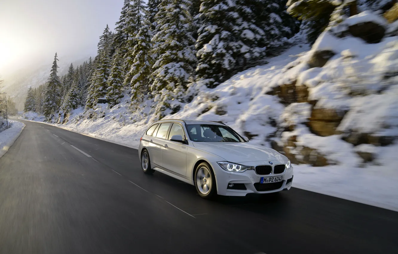 Photo wallpaper Auto, Road, White, Snow, BMW, BMW, Universal, 320d