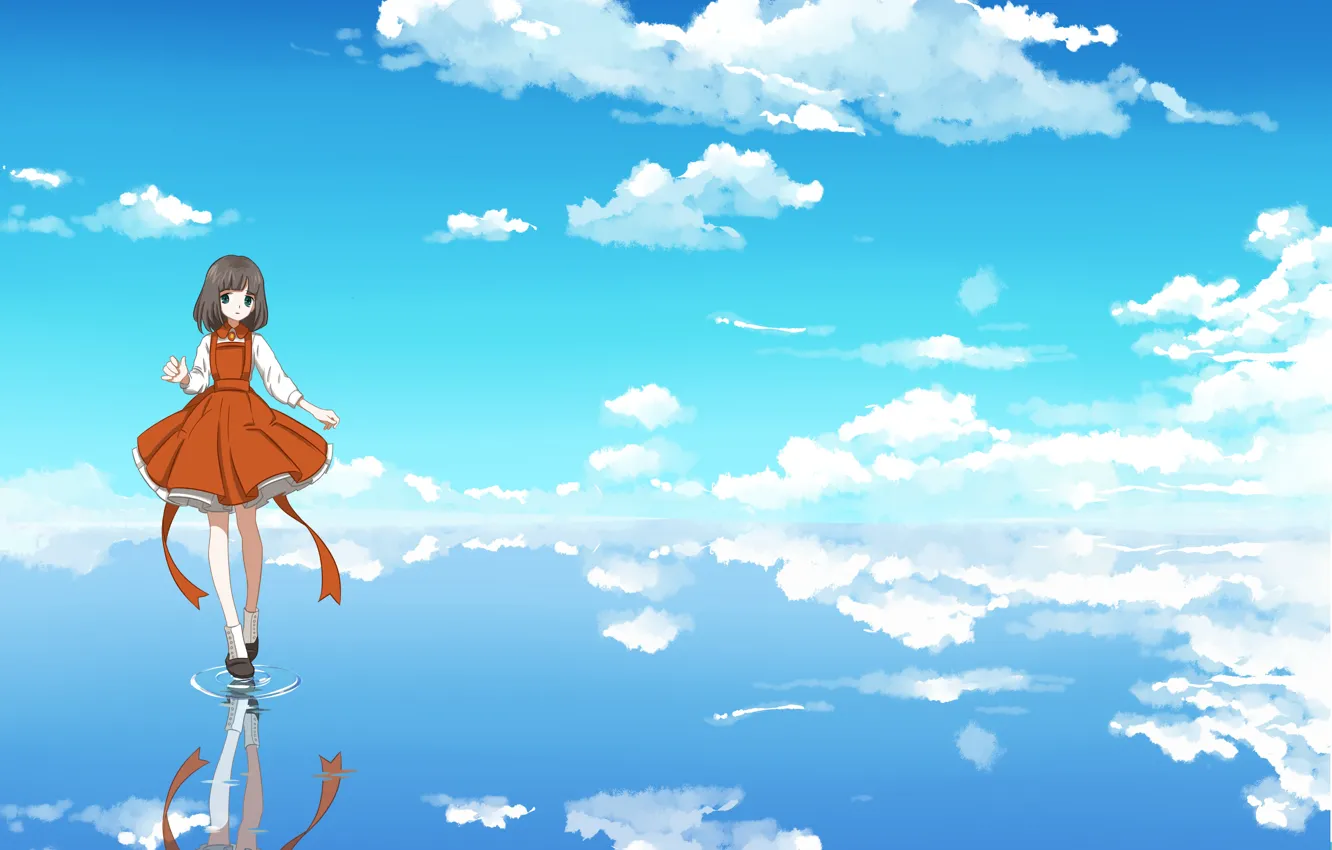 Photo wallpaper the sky, clouds, reflection, girl