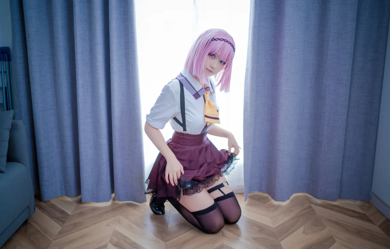 Photo wallpaper girl, sexy, Wallpaper, sweetheart, model, bright, skirt, stockings