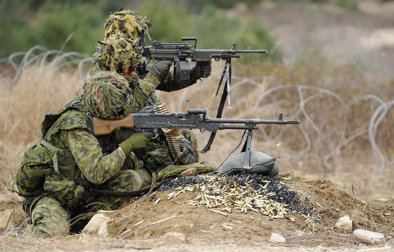 Photo wallpaper Soldiers, Canadian Army, C6 and C9 machine guns